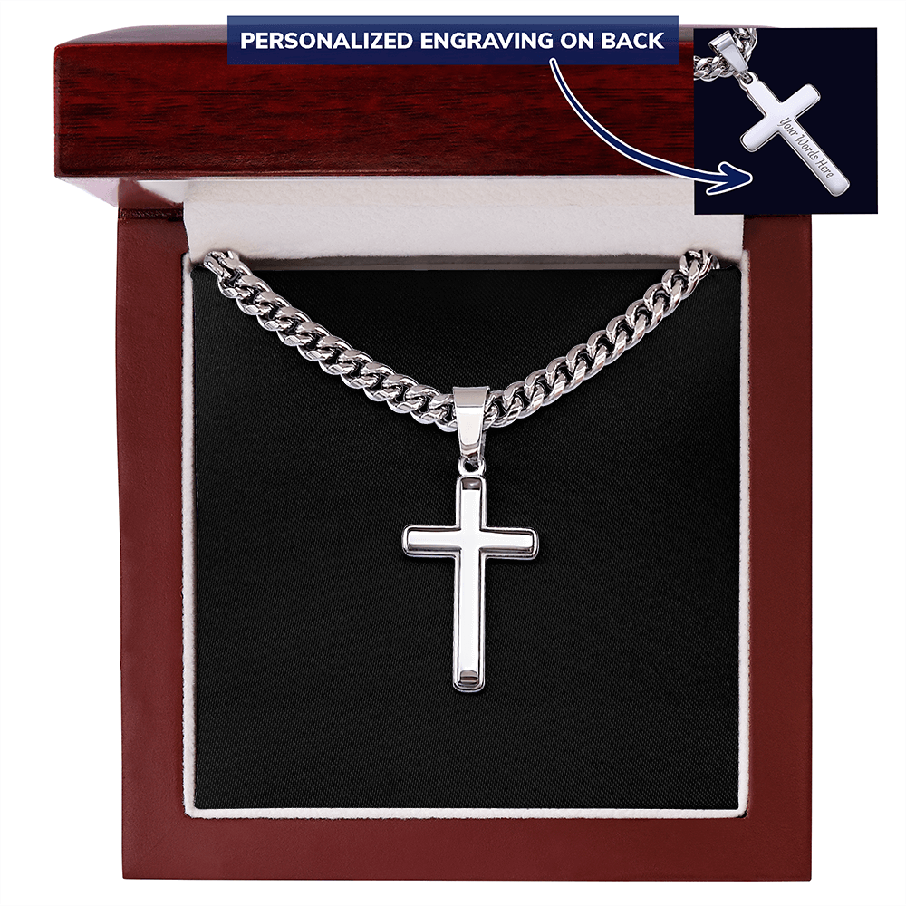 Cross Necklace Personalized with Cuban Link Chain | Plain Black Backing