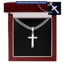 Personalized Cross with Cuban Link Chain | Plain Black Backing