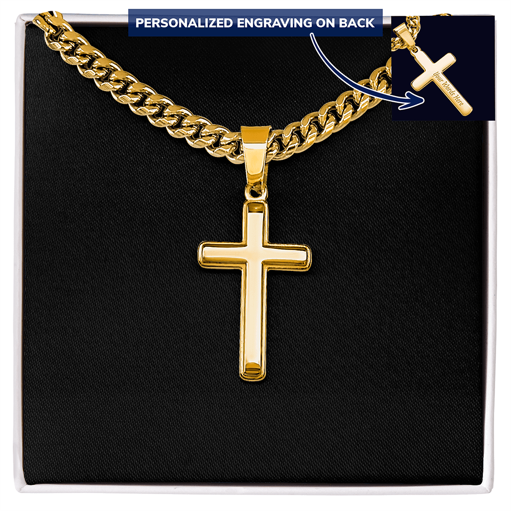 Cross Necklace Personalized with Cuban Link Chain | Plain Black Backing