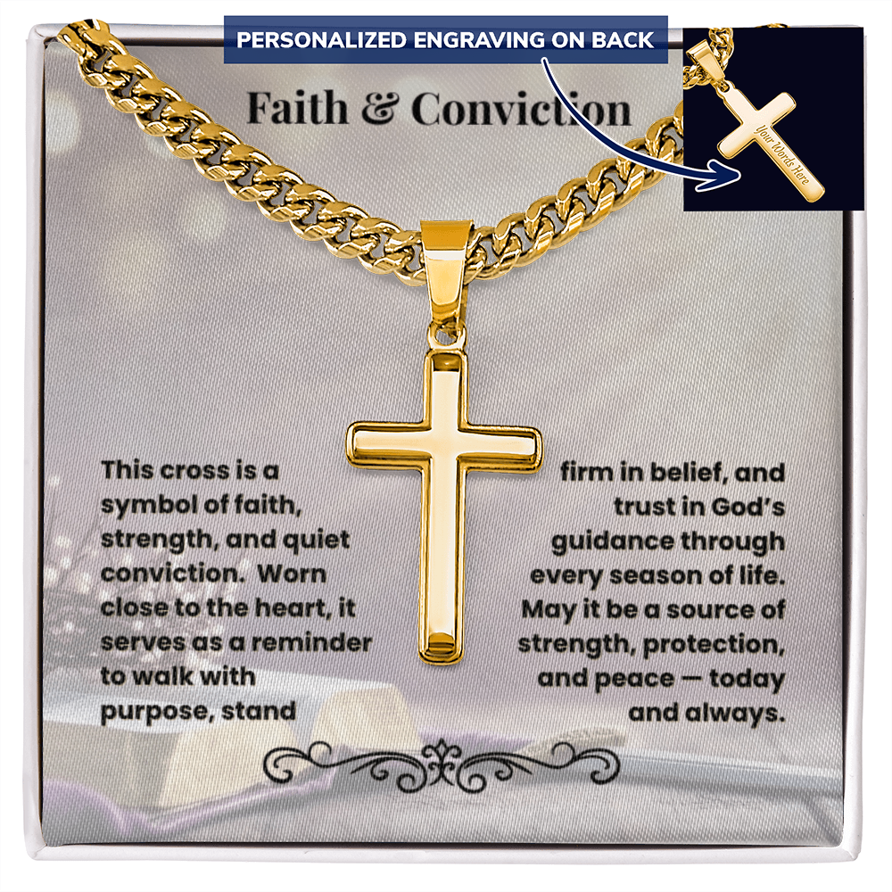 Cross Necklace Personalized with Cuban Link Chain | Faith & Conviction