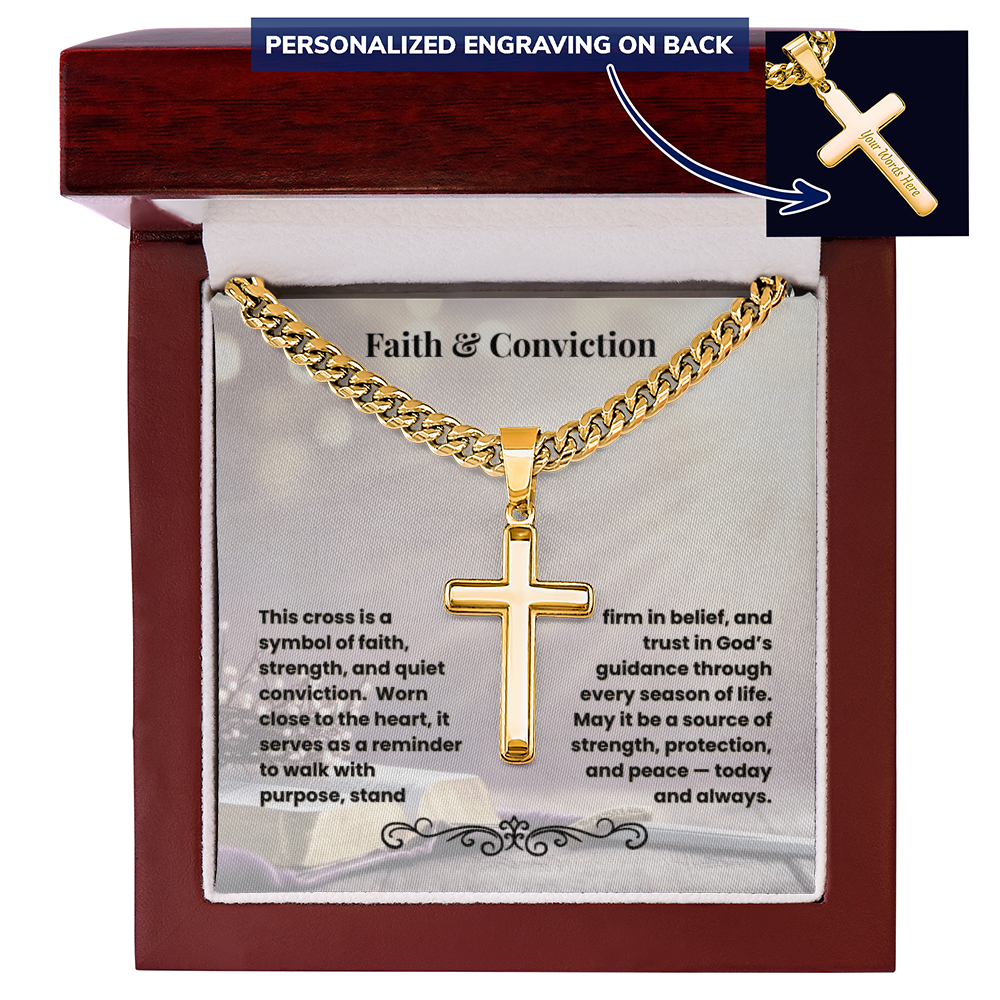 Cross Necklace Personalized with Cuban Link Chain | Faith & Conviction