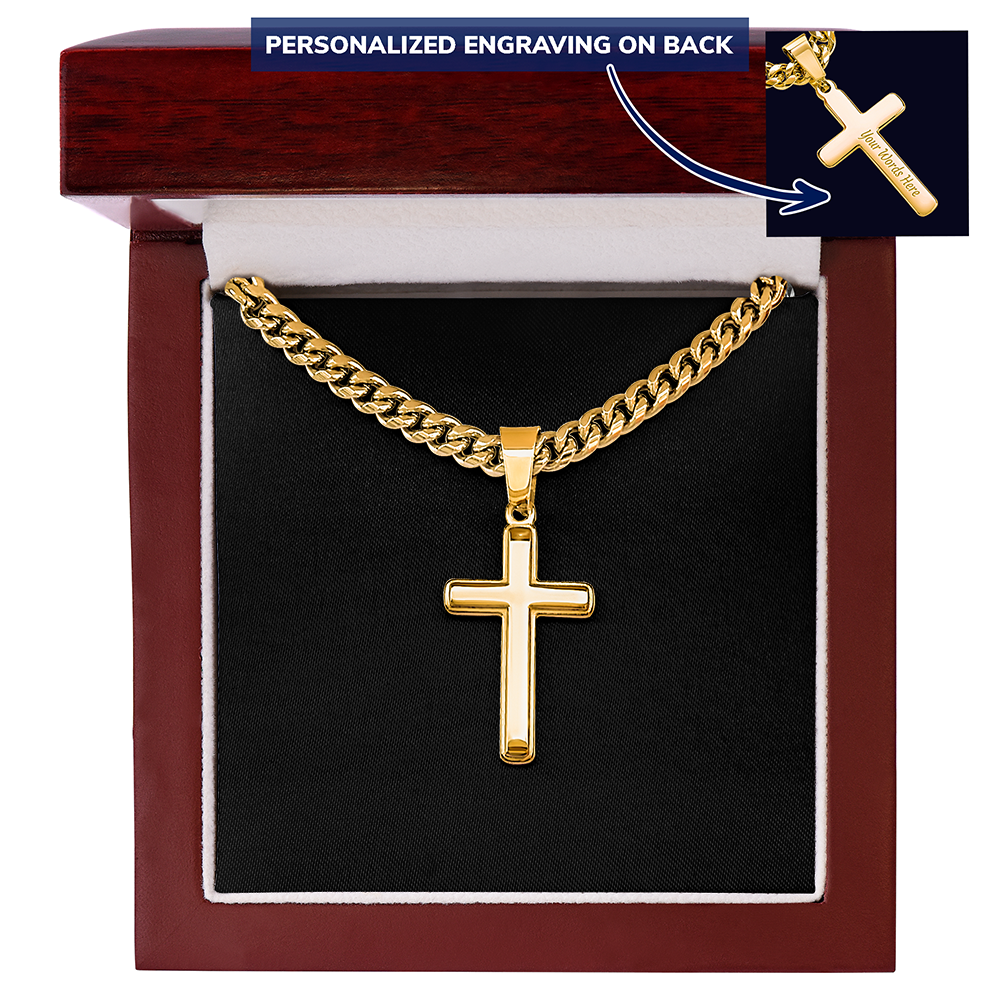 Cross Necklace Personalized with Cuban Link Chain | Plain Black Backing