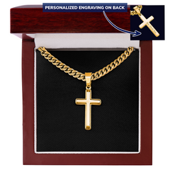Personalized Cross with Cuban Link Chain | Plain Black Backing