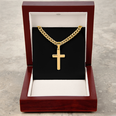 Personalized Cross with Cuban Link Chain | Plain Black Backing