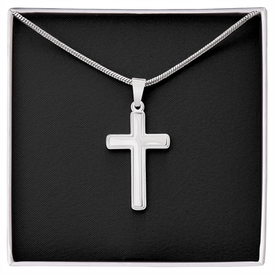 Artisan Cross Necklace with Snake Chain | Plain Black Backing