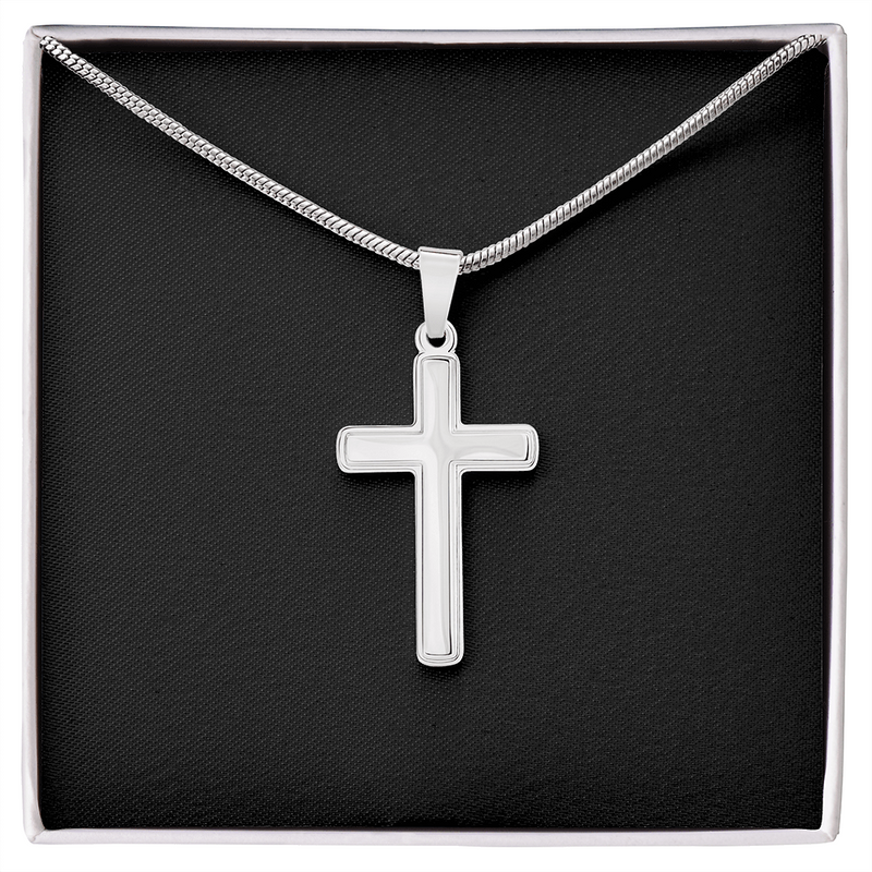 Artisan Cross Necklace with Snake Chain | Plain Black Backing