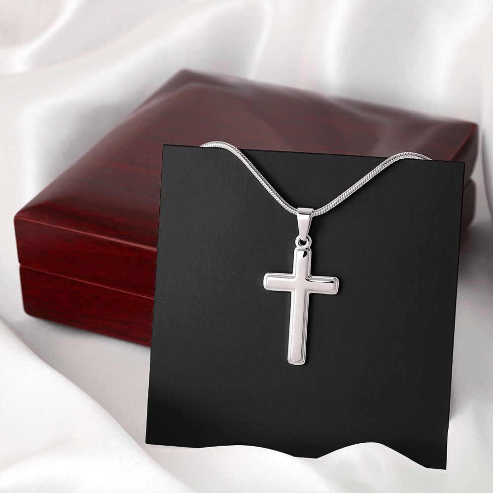 Cross Necklace Artisan with Snake Chain | Plain Black Backing
