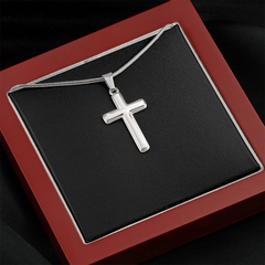 Artisan Cross Necklace with Snake Chain | Plain Black Backing