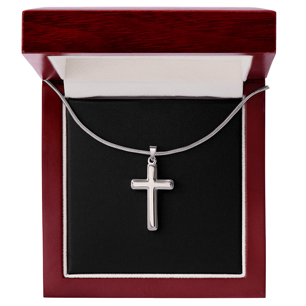 Cross Necklace Artisan with Snake Chain | Plain Black Backing