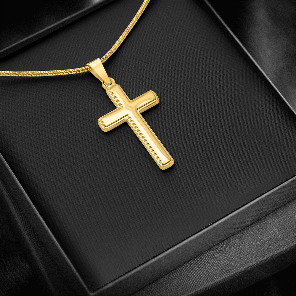 Cross Necklace Artisan with Snake Chain | Plain Black Backing