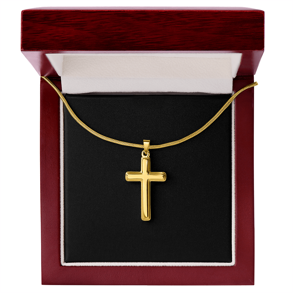 Cross Necklace Artisan with Snake Chain | Plain Black Backing