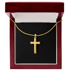 Artisan Cross Necklace with Snake Chain | Plain Black Backing