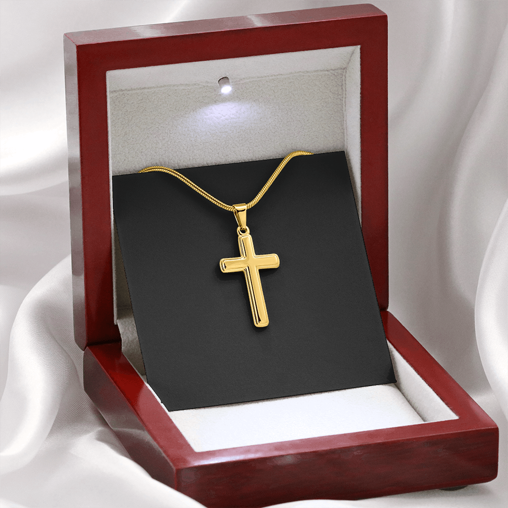 Cross Necklace Artisan with Snake Chain | Plain Black Backing