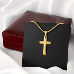 Artisan Cross Necklace with Snake Chain | Plain Black Backing