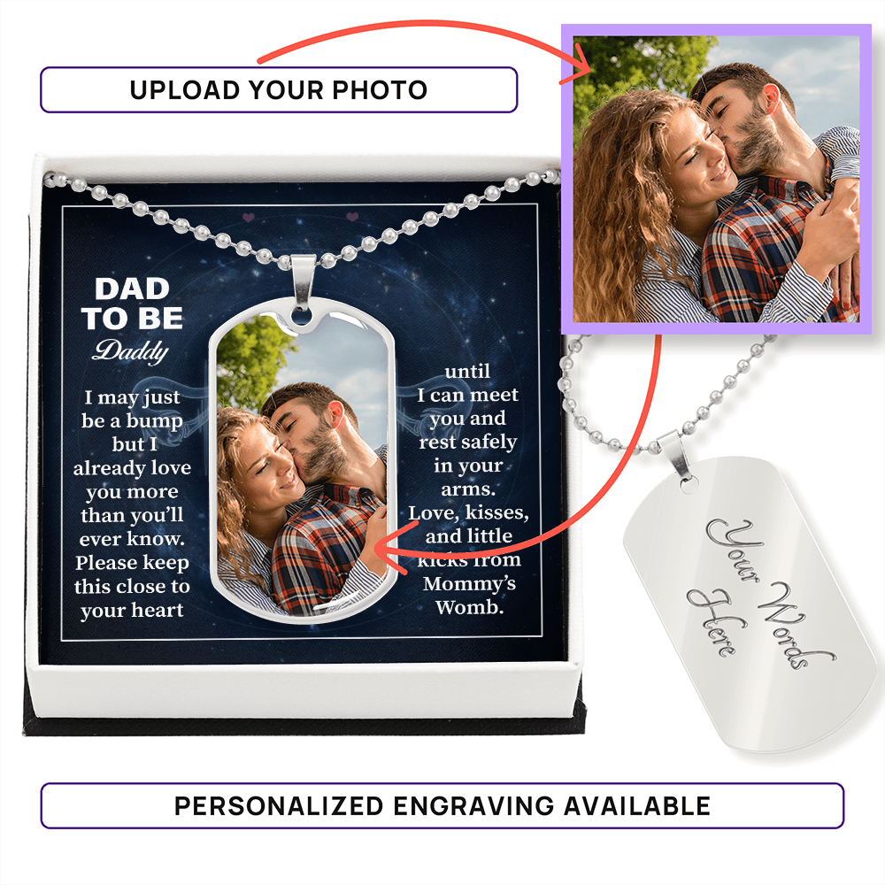 Dog Tag Necklace | Dad to Be Daddy – Photo Upload Required